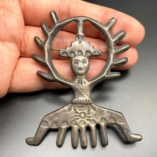 Vintage Navajo Kachina Hand Stampwork Sandcast Silver Pin Brooch - Need Repair picture