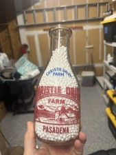 Rare Vintage Christie Dairy Farm Pasadena Milk Bottle TRPQ Pyro Red Blue 2 Color picture