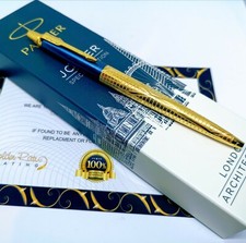 24Ct Gold Plated Blue Parker Architecture Jotter Ballpoint Writing Pen Gift Box picture