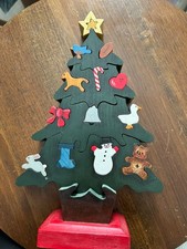 Vintage Wooden Christmas Tree Puzzle 18 Pieces - Unique Table Display picture