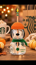 Limited Starbucks Peanuts Snoopy 3D Glass Tumbler Halloween Gift NEW picture