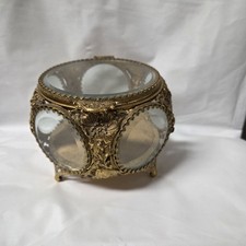 Vintage French Style Ormolu 5 Panel Beveled Glass Jewelry Casket Box W/Roses picture