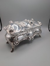 Antique Art Nouveau Silver Plated Casket Jewelry Trinket Box Velvet Lining 8