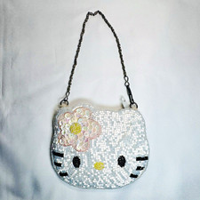 Vintage 1999 Sanrio Hello Kitty Beaded Sequin Mini Coin Purse w/Chain Strap picture