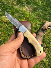 Custom Made Pocket Knife Hand Forged DAMASCUS STEEL Folding Blade + sheath 2565 picture