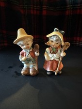 VTG 1950’s Hand Painted Shepherd Boy & Bo Peep Salt & Pepper Shaker Set Japan picture