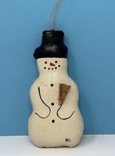 Natalie Silitch Handmade & Painted Canvas Ornament, Snowman With Broom, 5” picture