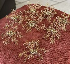 Set Of 8 St. Nichols Square Gold Tone Beaded Snowflake Napkin Rings Christmas picture