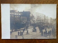 RPPC 1890’s Large Building Fire Big City Real Photo Postcard Fire Buff RARE CARD picture