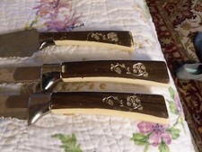 3 Vintage Regent Sheffield Warwick Ivory woodgrain Handle knife set mid century picture