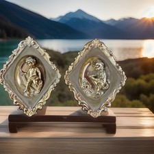 Vtg Ardco Pair Ceramic Gold Cherub Wall Hangings 7.5x5 In Made Japan picture