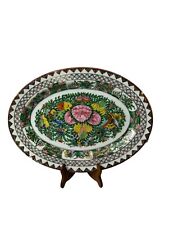 Chinese Famille Rose Butterfly Oval Platter Handpainted 12.5” Vintage 1930’s picture