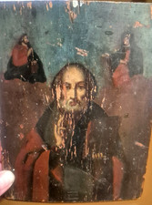 Antique 1905-1910 Orthodox Christian Saint Nicholas Icon Hand Painted Wood Panel picture