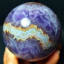 RARE 780G Natural Polished Banded Agate Amethyst Symbiosis Agate Ball AB1625 picture