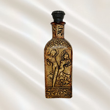 Vintage Spanish Tooled Leather Decanter Bullfighter Bull Made in Spain picture