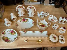 Rare 18 Pc. Lot Royal Albert Old Country Roses China Turkey Swan Compact Clock picture