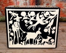 Handmade Day of the Dead Lacquer Box Skeleton Donkey Dog Parrot Mexico Folk Art picture