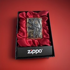 HEAVY ZIPPO Bi-Metal Gold Plated 3D Dragon Lighter New In Luxury Gift Box picture