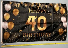 Happy 40th Birthday Flag FREE USA SHIP Cheers Cake Booze Beer Party Sign 3x5’ picture