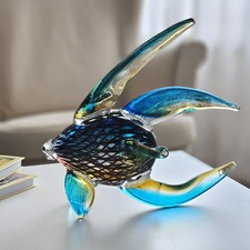 Handmade Blue Glass Fish Sculpture – Murano Style Art Figurine – 12” Collectible picture