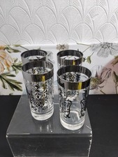 Vintage Mid Century Kimiko Silver Knight Shield Highball Tumbler Glass Set of 4 picture