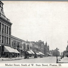 c1910s Paxton, IL Market Street Downtown Scene Commander Bldg. Cars Barber A379 picture
