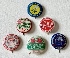 Lot of 6 Vintage Portland Rose Festival Pinback Buttons 1937-1947 Member Pins picture