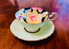 Paragon Mint Green Pansy Teacup & Saucer Floral Gold Trim Made in England picture