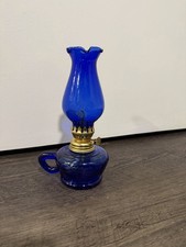 Vintage Cobalt Blue Miniature Finger Oil Lamp With Box picture