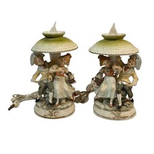 Vtg 70s ARDCO Colonial Couple Porcelain Mini Table 2 Lamps Figurine Decor Japan picture