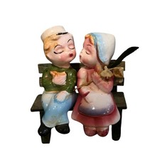 Vintage Japan Salt and Pepper Shakers Dutch Kissing Couple on Bench MCM S&P picture