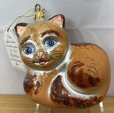 NWT Vintage Laved Italian Glass Hand Painted Cat/Kitten Ornament picture