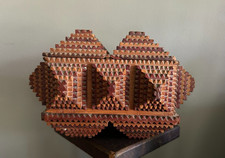 Antique Folk / Tramp Art Geometric Velvet Lined Trinket Box picture