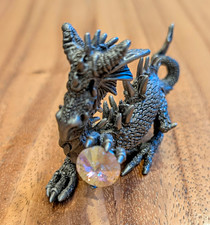 Vintage 1999 Rawcliffe Pewter Fantasy Dragon Figure Crystal Gem Green Eyes 5