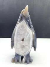 1pc Natural Agate Geode Quartz Carved Penguin Skull Crystal Reiki Healing Gem picture