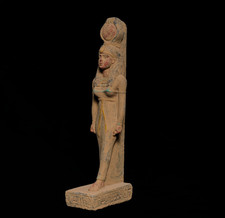 Authentic Egyptian Antiques Goddess Isis Figure with Solar Disk & Hieroglyphic picture