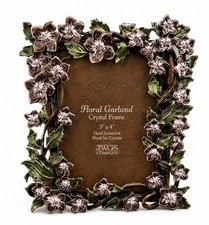 Two’s Company Enamel Metal & Crystals Picture Frame Flowers For 3” X 4” Photo picture