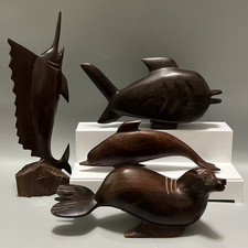 Vintage Ironwood Lot of 4 Marine Life Figurines -Marlin, Blowfish, Dolphin, Seal picture