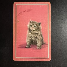 Kitten & Bee / Kitty Cat Single Swap Playing Card, Pink -c. 1930s (Linen) picture