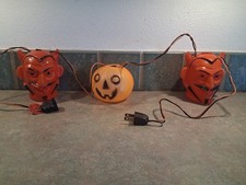 Vintage Peerless Halloween Blow Mold String Lights Devil Pumpkin-WORKING 60s' picture