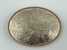 Montana Silversmiths German Silver Belt Buckle Oval Floral Engraved Western picture