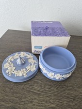 Vintage Wedgwood Blue Jasperware Grape Vine Candy Box w/ Original Box picture