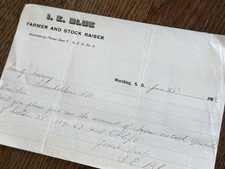 1909 WORTHING SD - I.E. BLUE Farmer & Stock Raiser Letterhead South Dakota picture