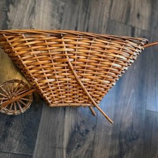 Vintage Wicker Wheelbarrow Basket Planter 16” Cottage Boho Decor picture