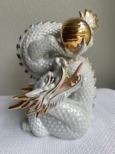Vintage Yoshimi K Iridescent White & Gold Dragon Sea Serpent Porcelain Figurine picture