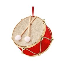 Regency International Velvet Drum Ornament, 6 inches, Red Gold picture