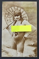 1920's French Risque Postcard RPPC Vtg Superluxe 766 Nude Beach Art Deco Parasol picture