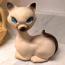 Vintage MCM Roselane California Sparkler Siamese Cat Figurine Glitter Eyes USA picture
