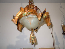 VINTAGE / ANTIQUE ORIGINAL SMALL MARKEL 6 SOCKET 5 BATWING SLIP SHADE CHANDELIER picture