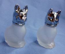 FRENCH BULLDOG SILVER TOP SATIN GLASS SHAKER depression dog and CAT 1930s picture